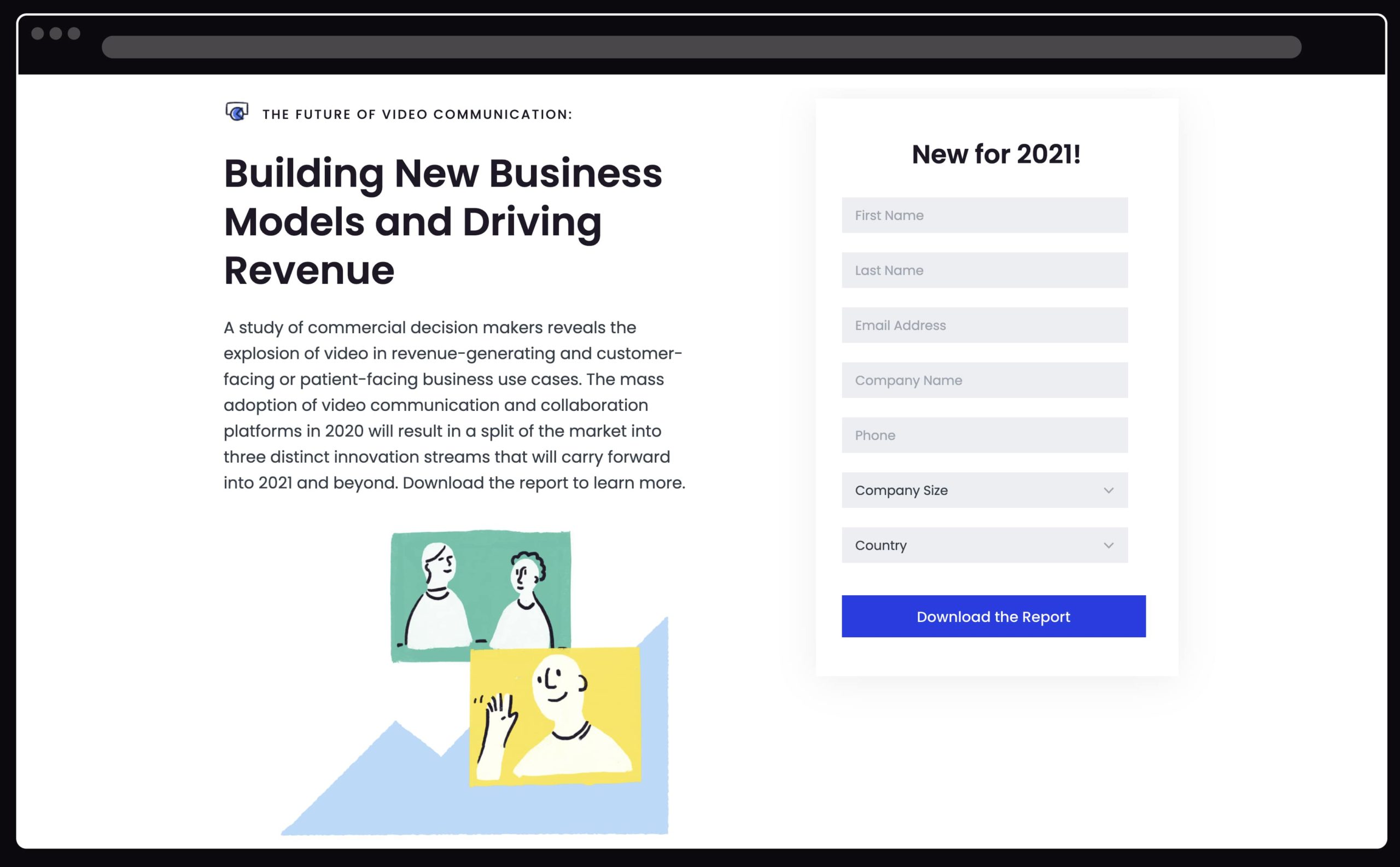 Landing page for the future of video conferencing report